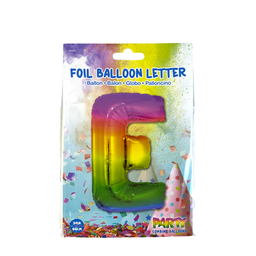 Ballon aluminium lettre e arc-en-ciel 86cm