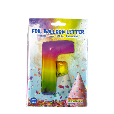 Ballon en aluminium lettre f arc-en-ciel 86cm