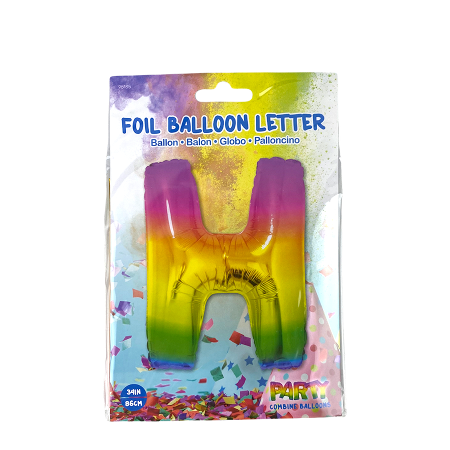 Ballon aluminium lettre h arc-en-ciel 86cm