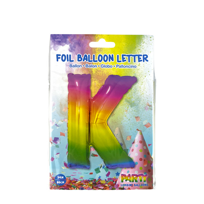 Ballon aluminium lettre k arc-en-ciel 86cm