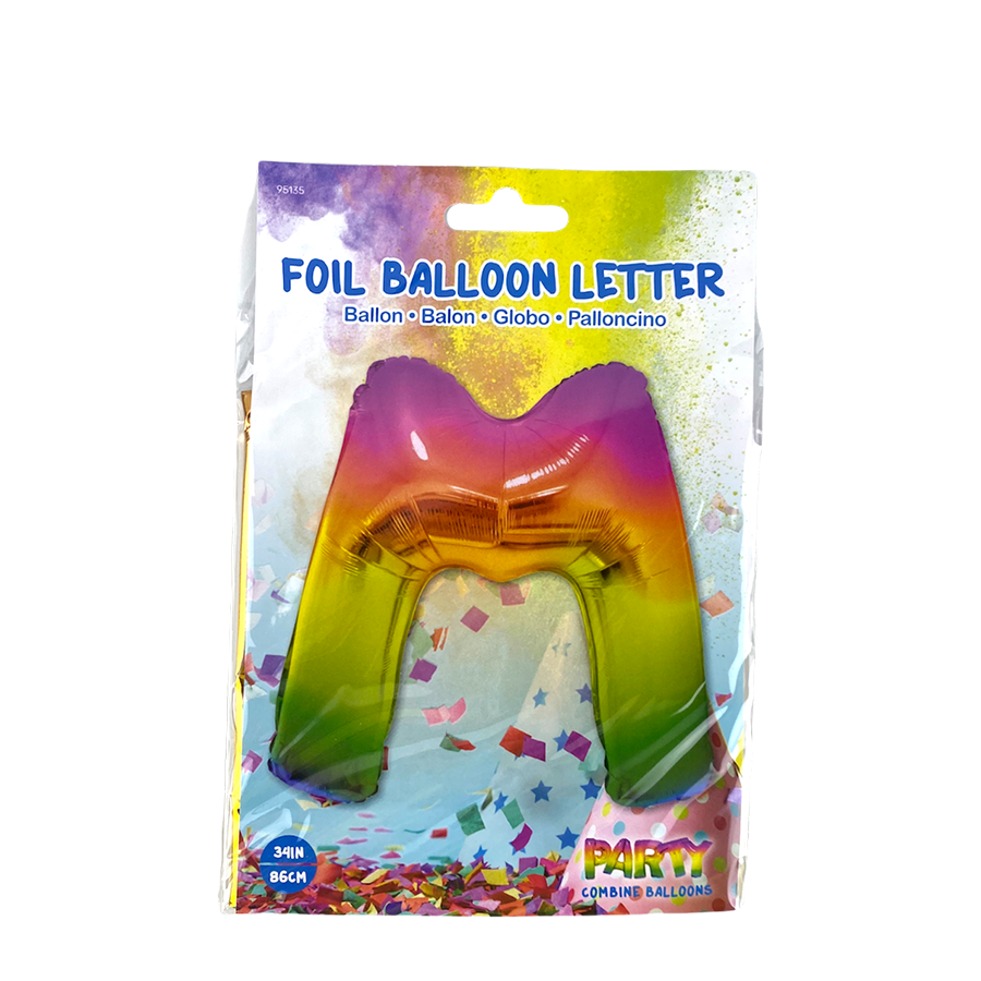 Ballon en aluminium lettre m arc-en-ciel 86cm