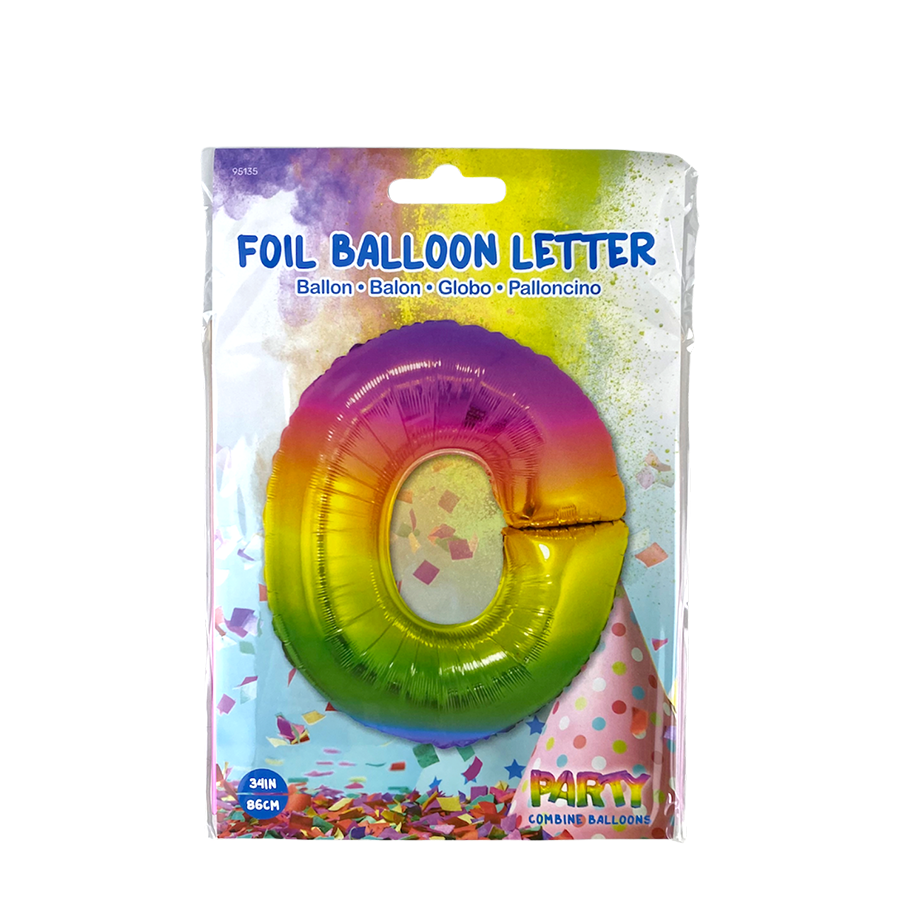 Ballon en aluminium lettre o arc-en-ciel 86cm