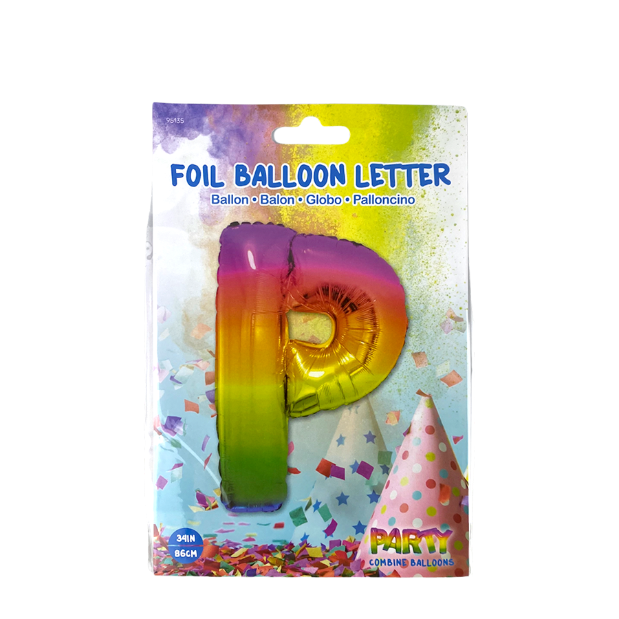 Ballon aluminium lettre p arc-en-ciel 86cm