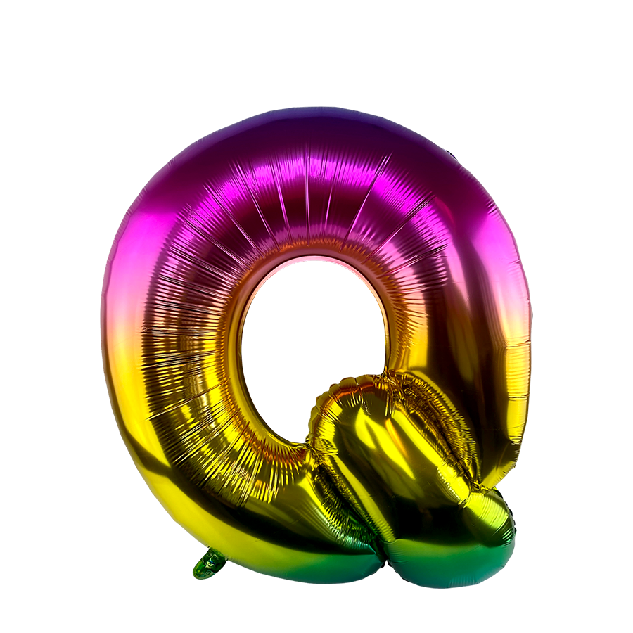 Ballon en aluminium lettre q arc-en-ciel 86cm