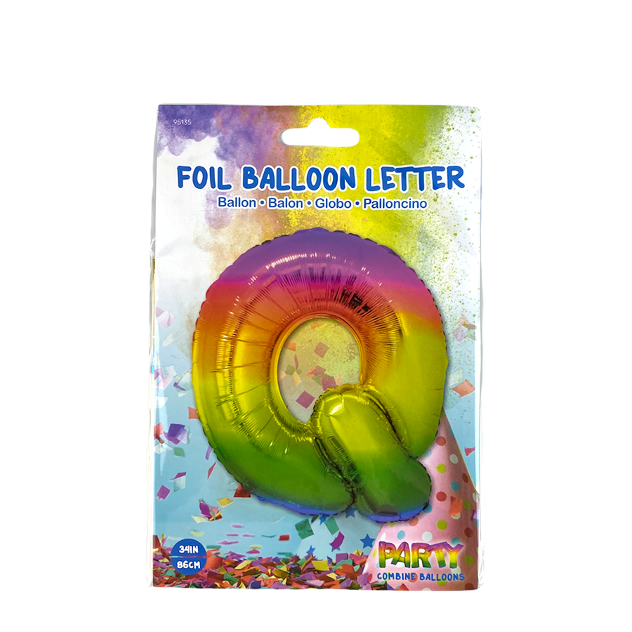 Ballon en aluminium lettre q arc-en-ciel 86cm