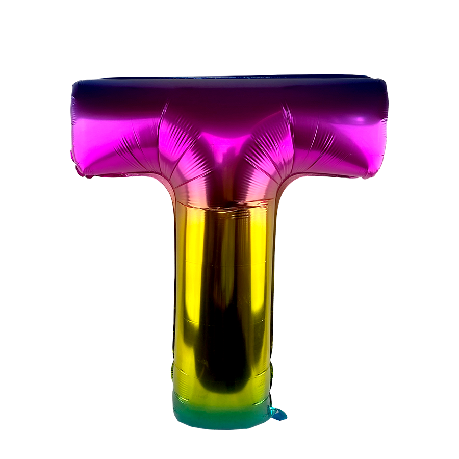 Ballon aluminium lettre t arc-en-ciel 86cm