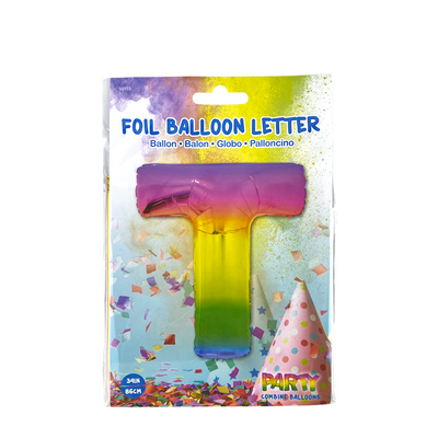 Ballon aluminium lettre t arc-en-ciel 86cm
