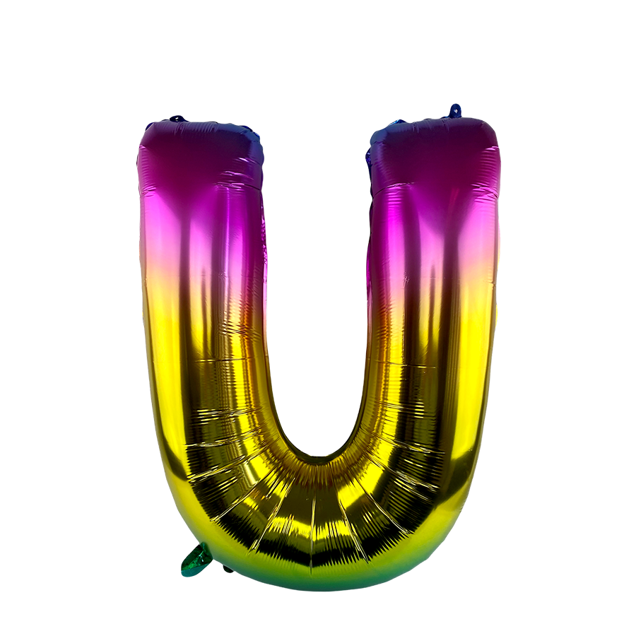 Ballon en aluminium lettre u arc-en-ciel 86cm
