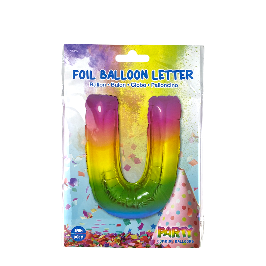 Ballon en aluminium lettre u arc-en-ciel 86cm
