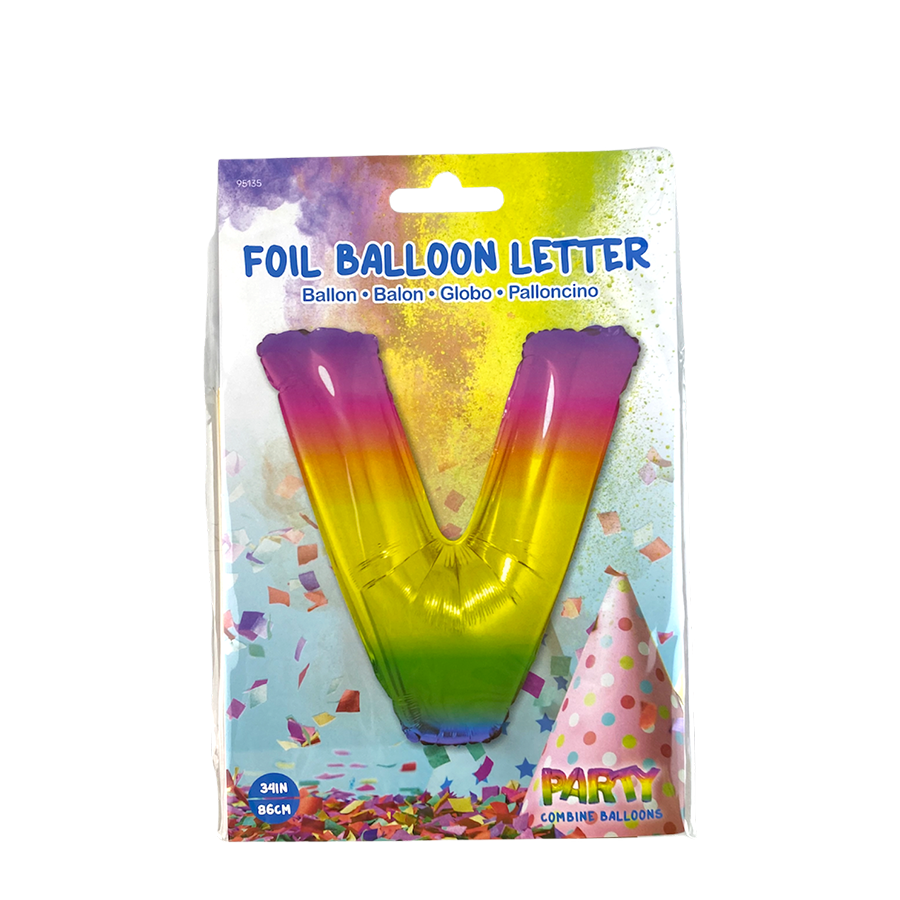 Ballon aluminium lettre v arc-en-ciel 86cm