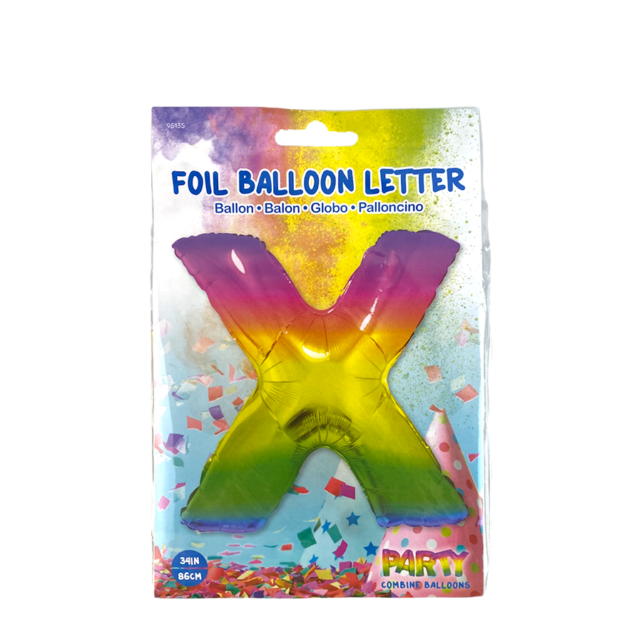 Ballon en aluminium lettre x arc-en-ciel 86cm