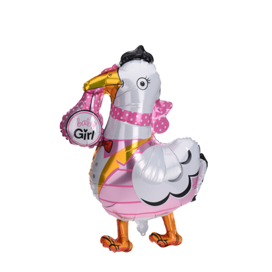 Ballon aluminium cigogne bébé fille 67x72cm