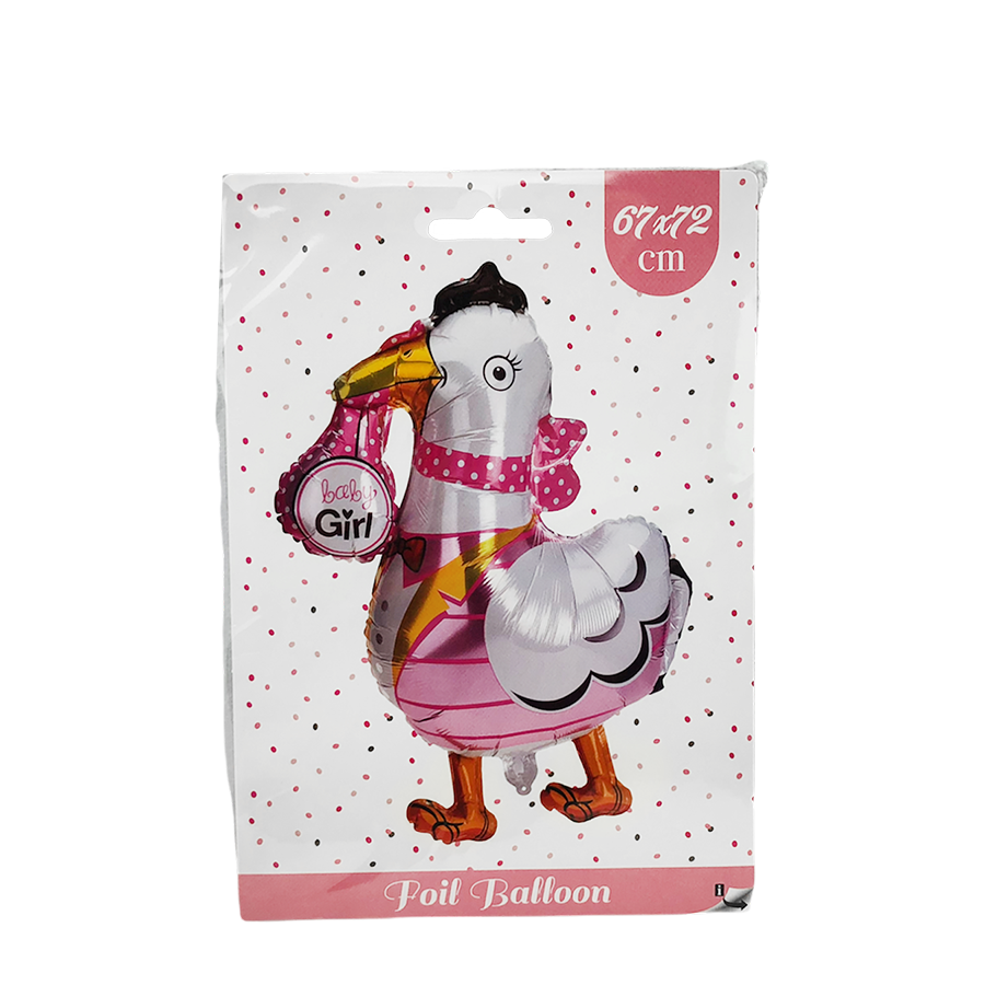 Ballon aluminium cigogne bébé fille 67x72cm