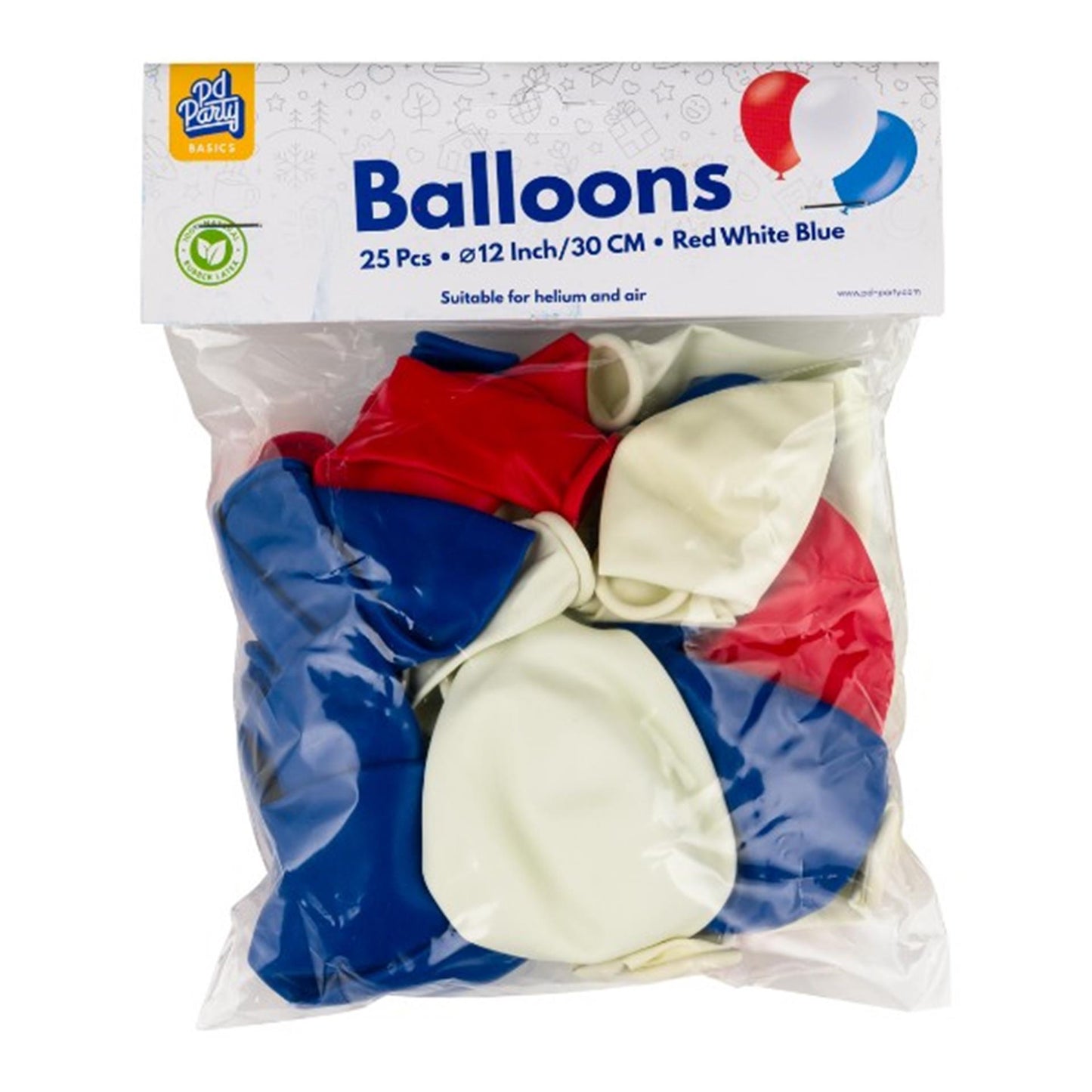Ballons Paperdreams rouge blanc bleu 30cm 25 pièces