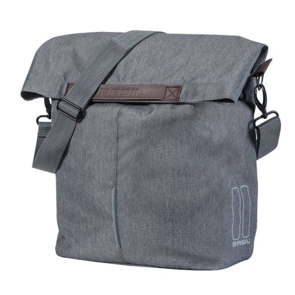 Basil City Shopper - sac à dos pour vélo, maille grise, 14-16L, cuir végétal, fermeture pliante résistante à l'eau, réflexion
