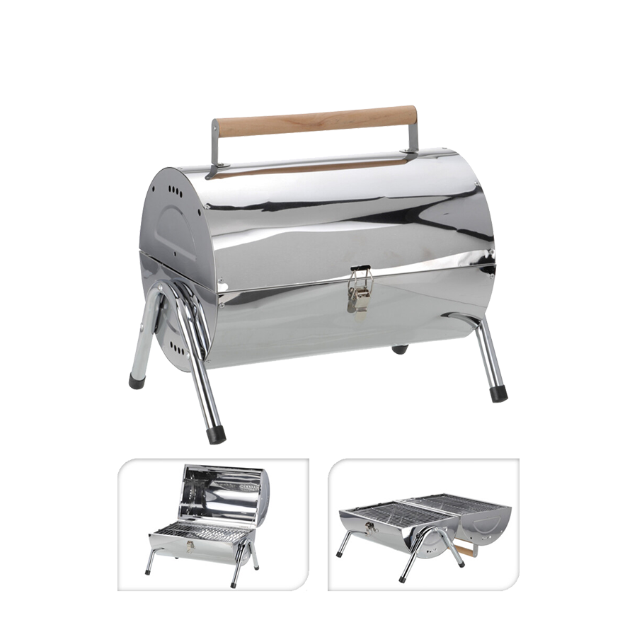 BBQ cylindre de barbecue en acier inoxydable 41x29x17cm