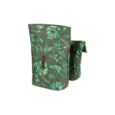 Basil Ever-Green sacoche double pour vélo, PET recyclé, fermeture pliante résistante à l'eau, cuir végétal, 28-32L, vert thym