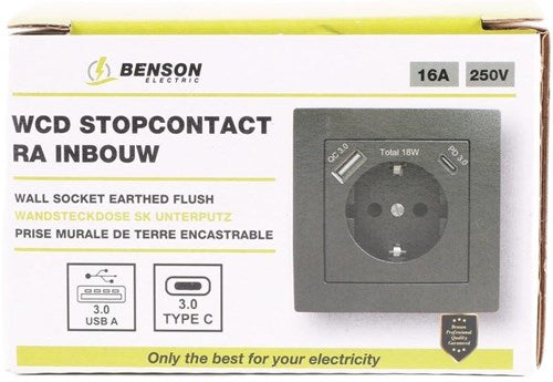 Benson prise encastrable RA + USB et USB-C noir - 4650032
