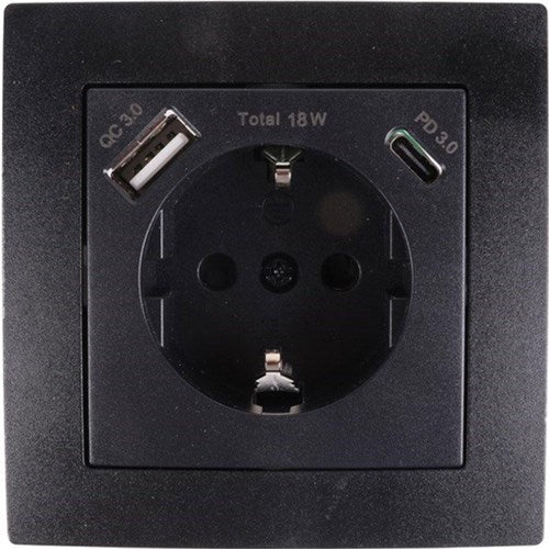 Benson prise encastrable RA + USB et USB-C noir - 4650032
