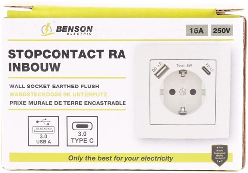 Benson prise encastrable RA + USB + USB-C blanc - 4650012
