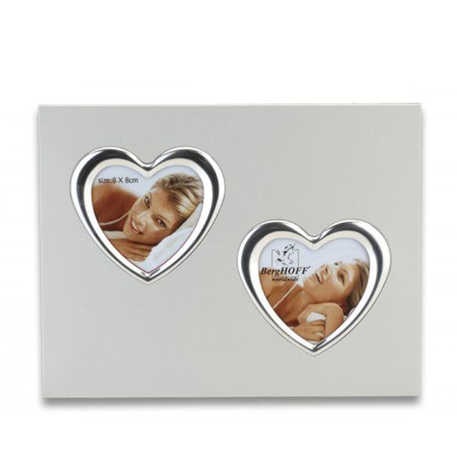 Cadre photo Berghoff blanc avec 2 coeurs chromé 8x8cm