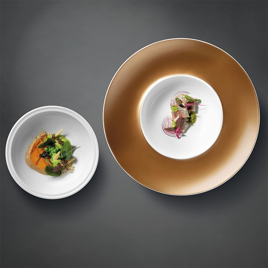 Assiette et bol de présentation de pierres précieuses Berghoff en or blanc