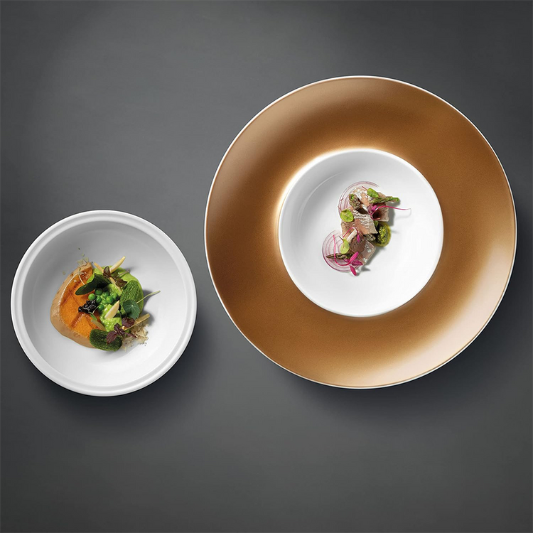 Assiette et bol de présentation de pierres précieuses Berghoff en or blanc