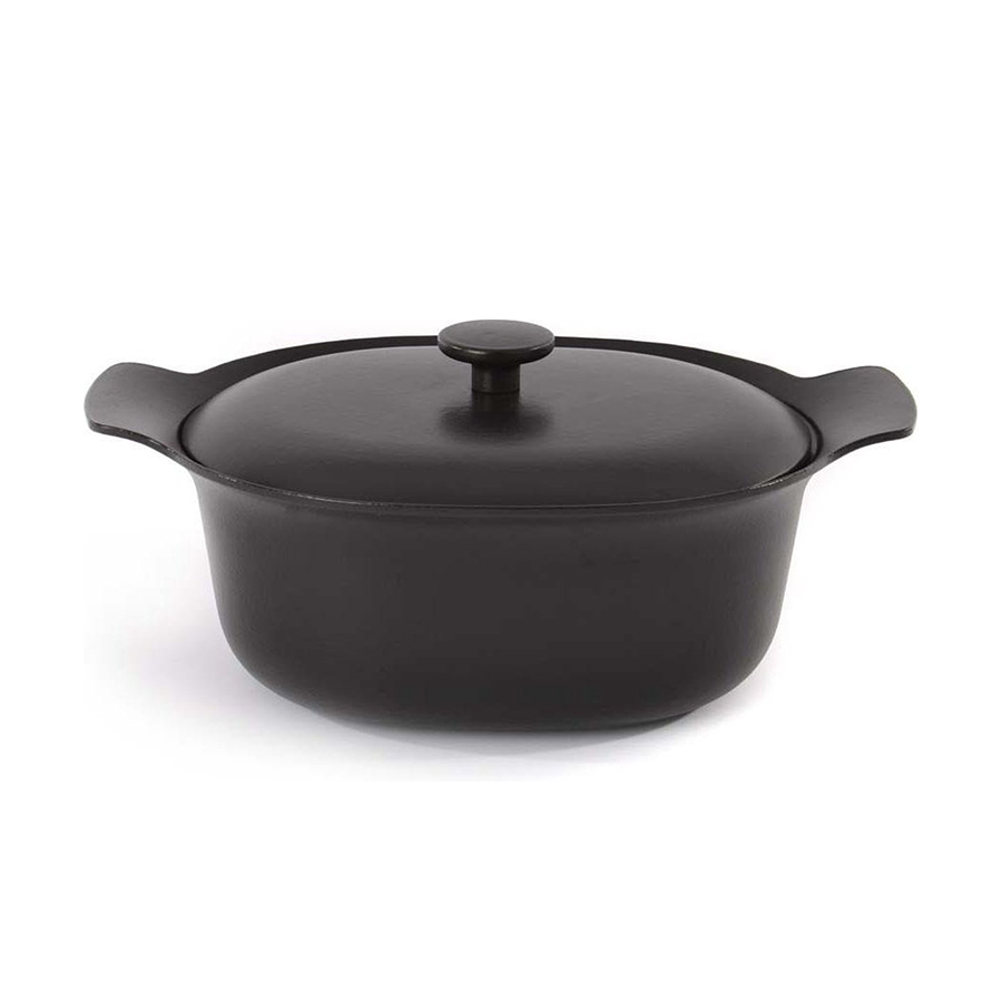 Berghoff ron marmite ovale avec couvercle en fonte noir 28x22cm