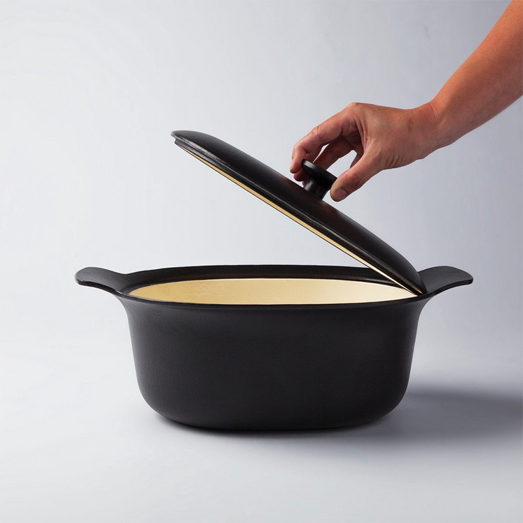 Berghoff ron marmite ovale avec couvercle en fonte noir 28x22cm