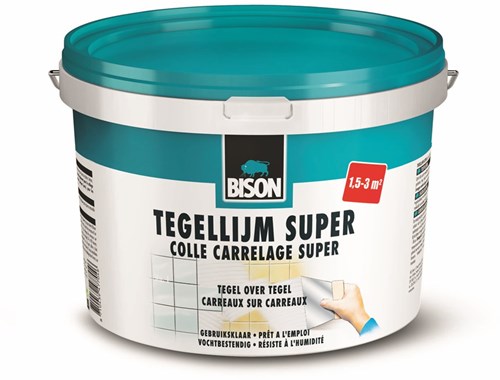 Colle à carrelage Bison super seau 3 kg, pour tous types de carrelage, résistante à l'humidité, facile à travailler, sans solvant