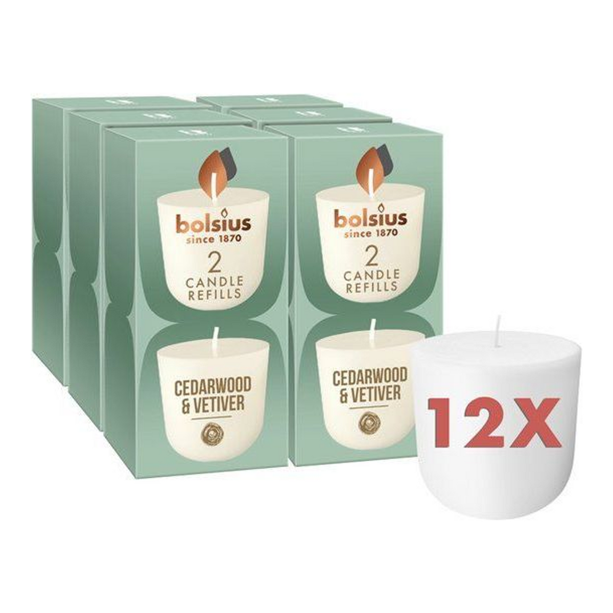 Bolsius cleanlight 2-pack bois de cèdre vétiver ø57x116 mm (6x 2 pièces)