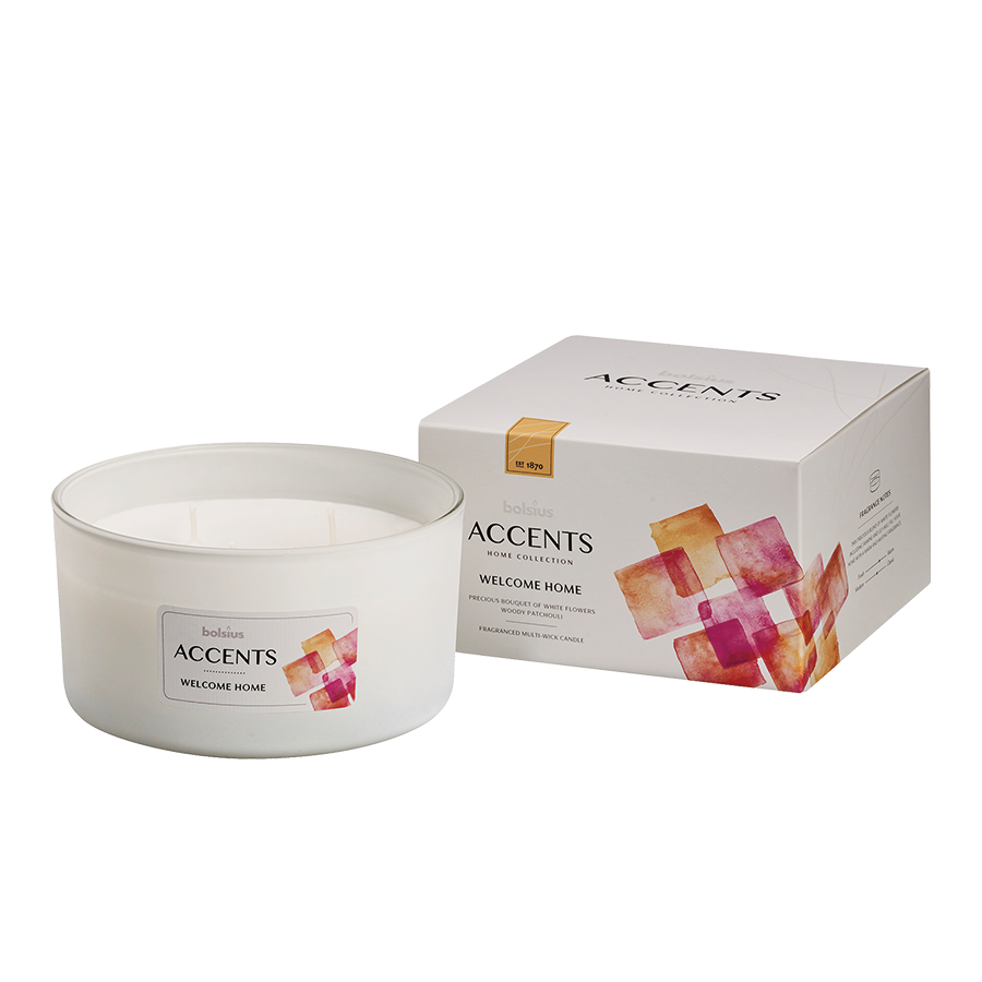 Bolsius accents de verre parfumés multi-mèches bienvenue à la maison 75 137mm