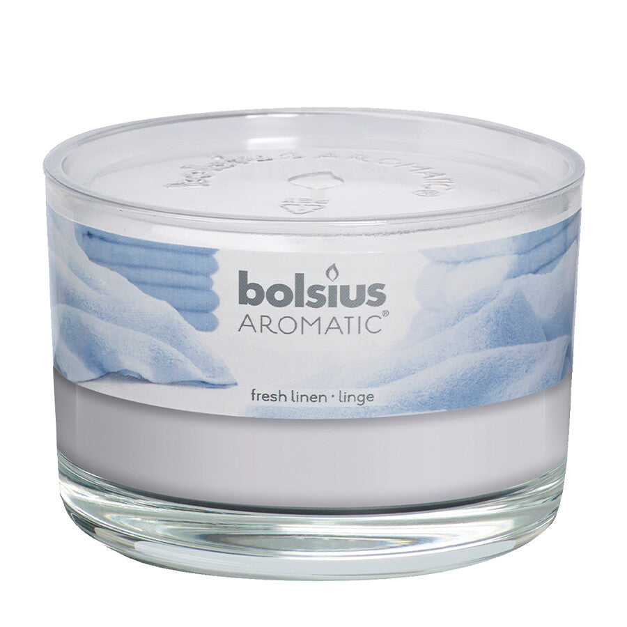 Verre parfumé Bolsius + couvercle lin frais 63 90mm