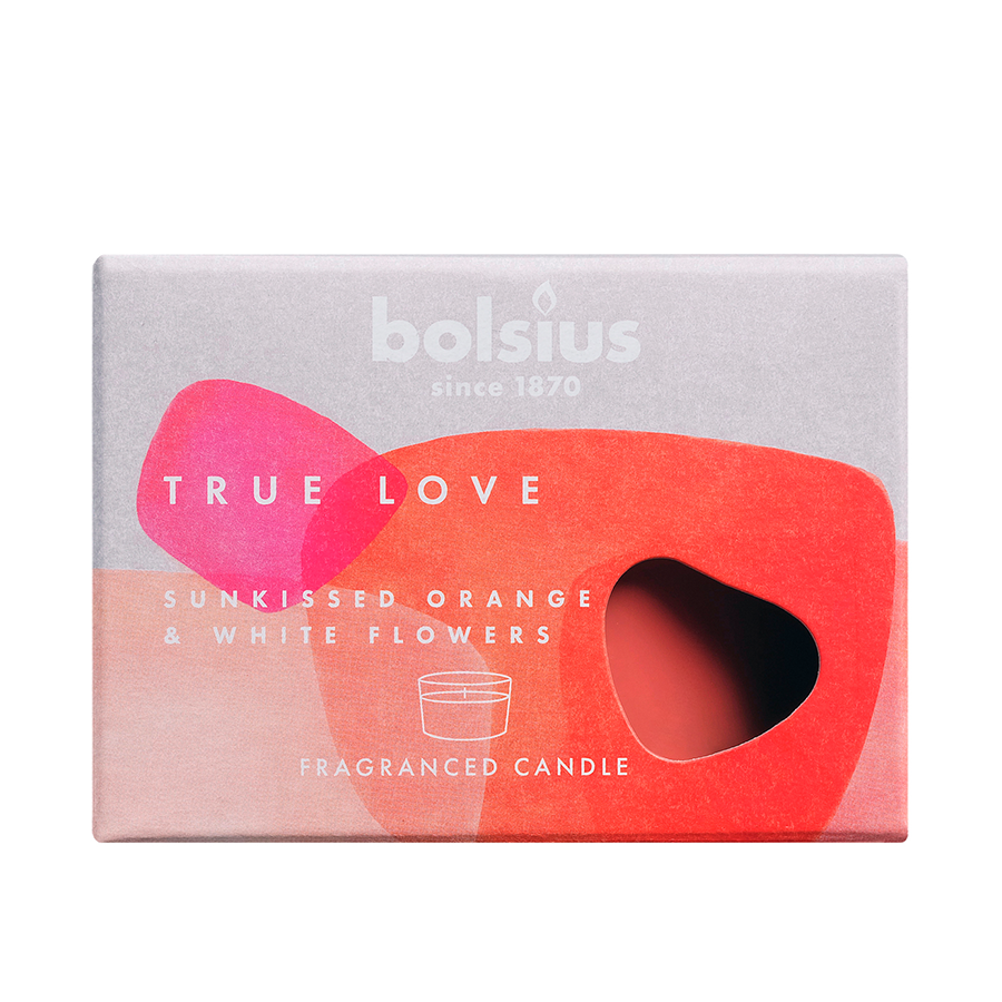 Bolsius verre parfumé true love sunkiss orange fleurs blanches 63 90mm