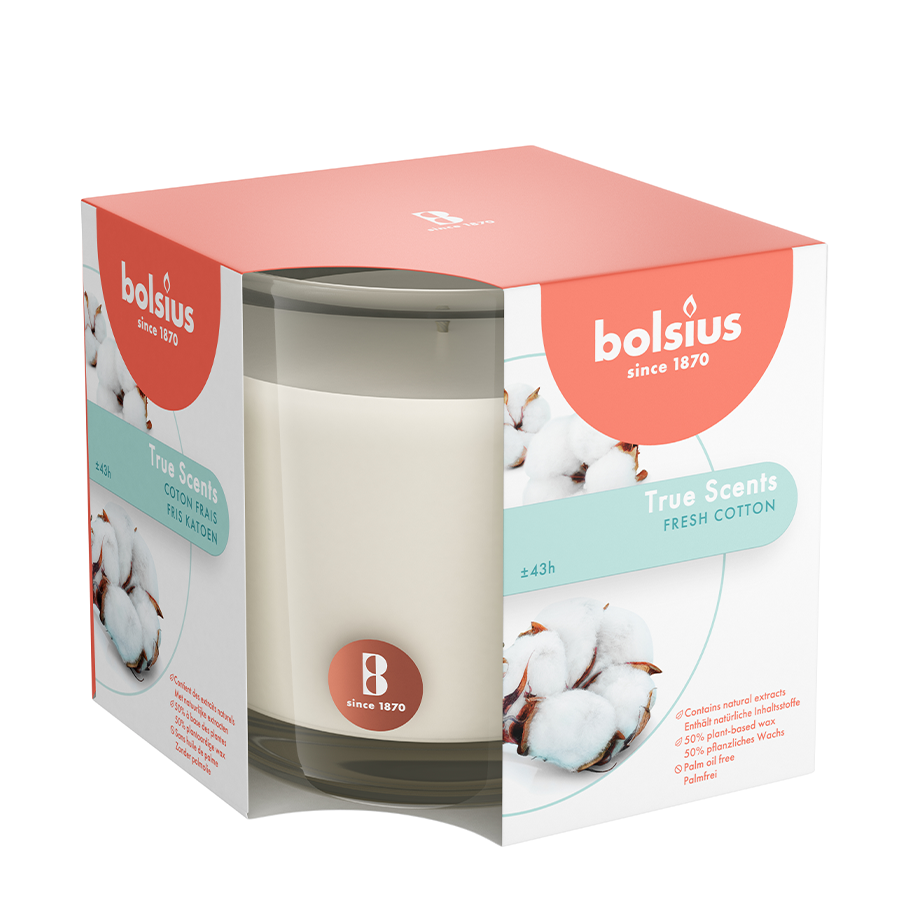 Bolsius verre parfumé vrais parfums coton frais 95 95mm
