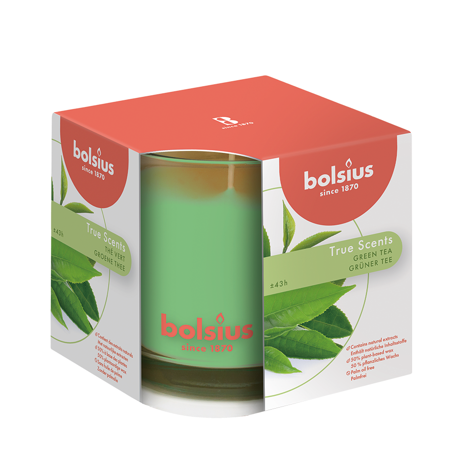 Bolsius verre parfumé vraies senteurs thé vert 95 95mm