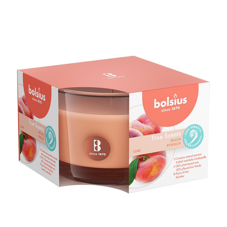 Bolsius verre parfumé vrais parfums pêche 63 90mm