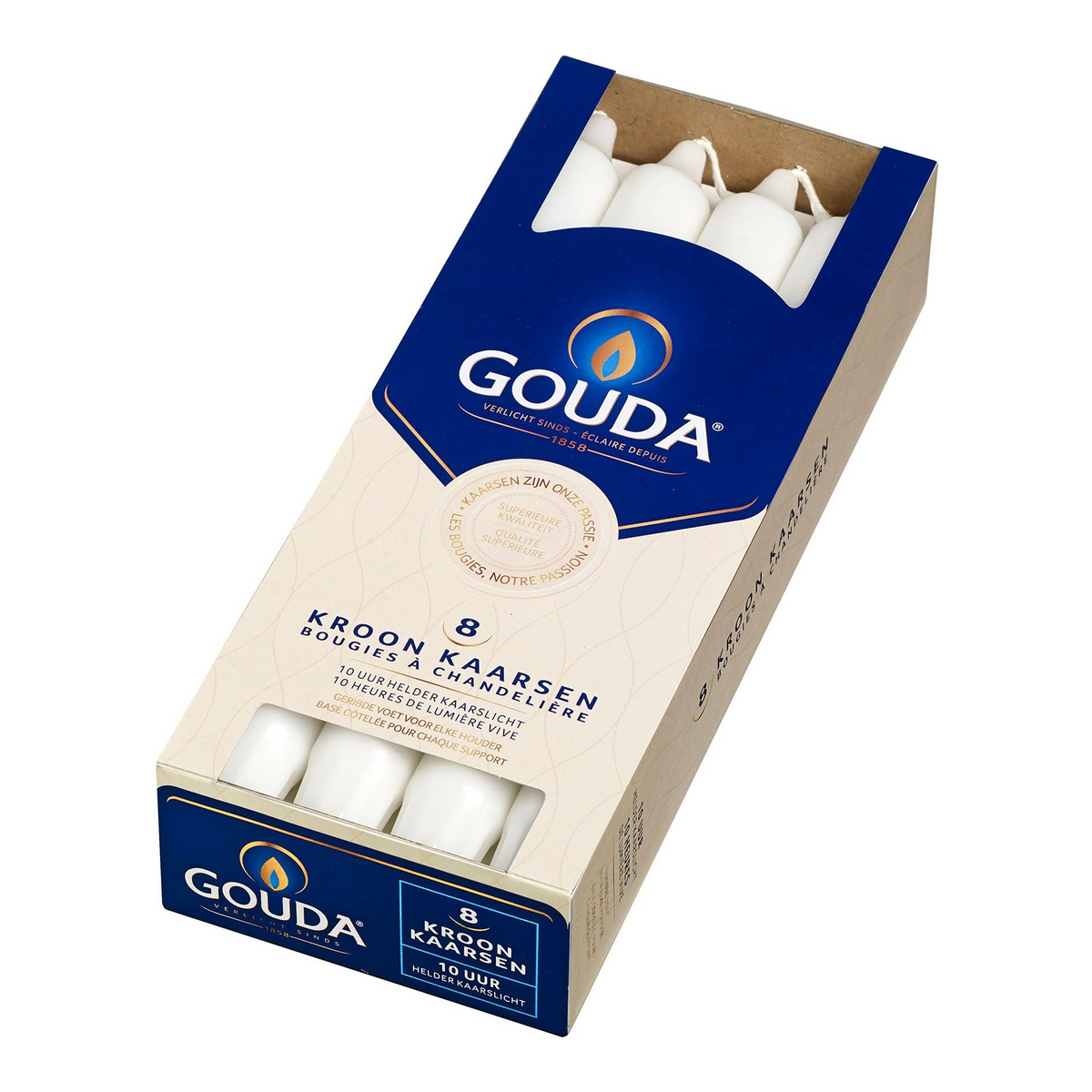 Bougies couronne Bolsius blanc satiné ø24x240 mm 10 heures (6x 8 pièces)