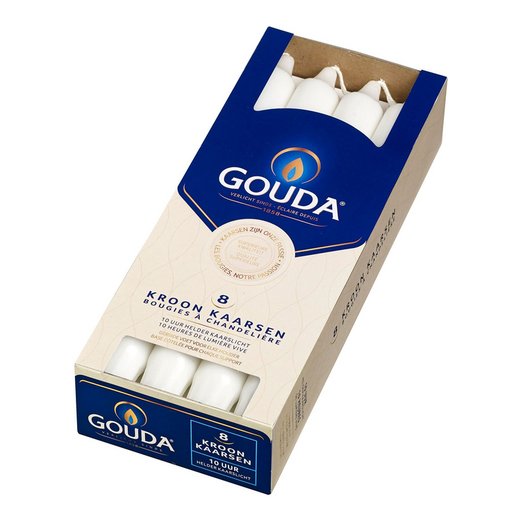 Bougies couronne Bolsius blanc satiné ø24x240 mm 10 heures (6x 8 pièces)