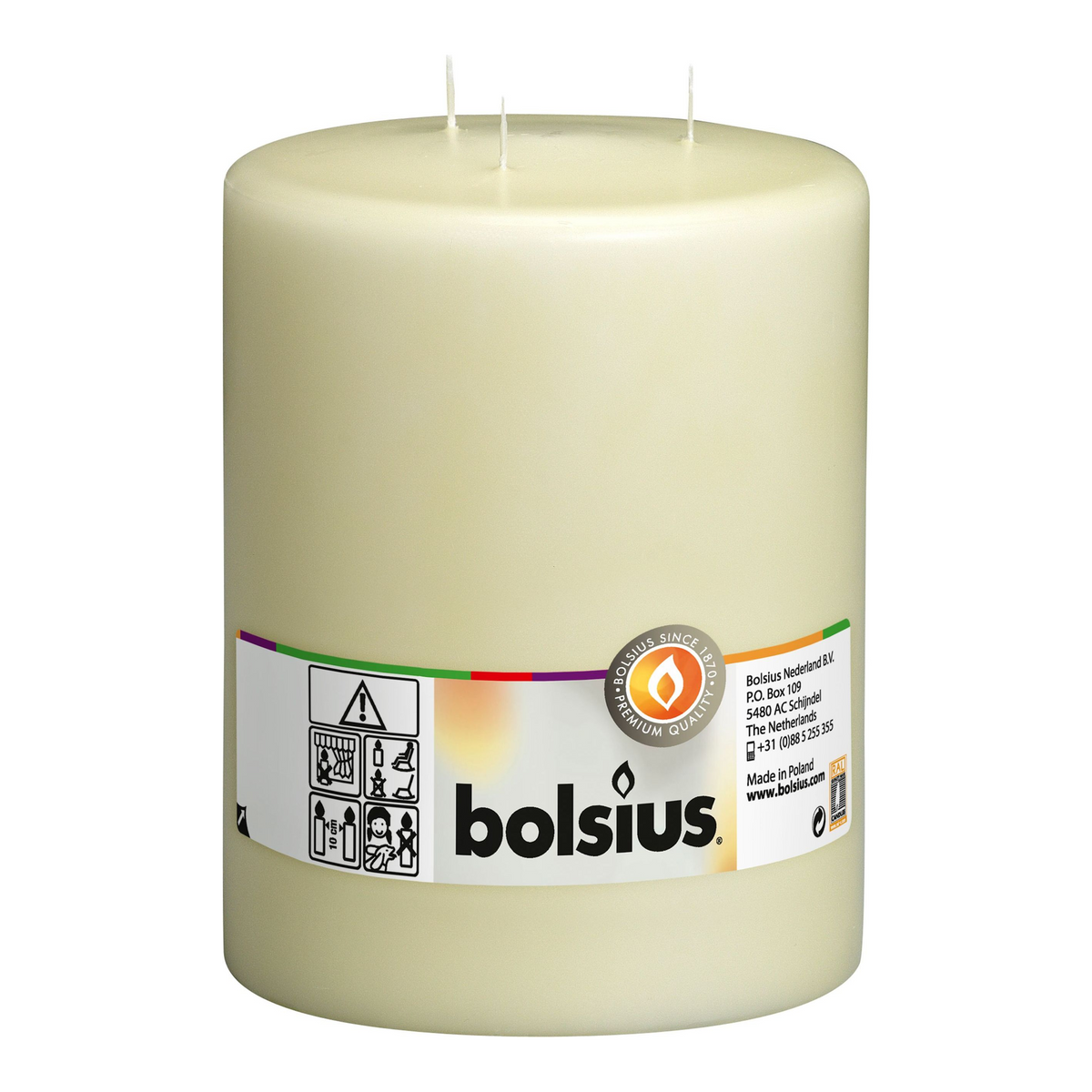 Bougie mammouth Bolsius 3 mèches ivoire ø150x200 mm 100 heures (2 pièces)
