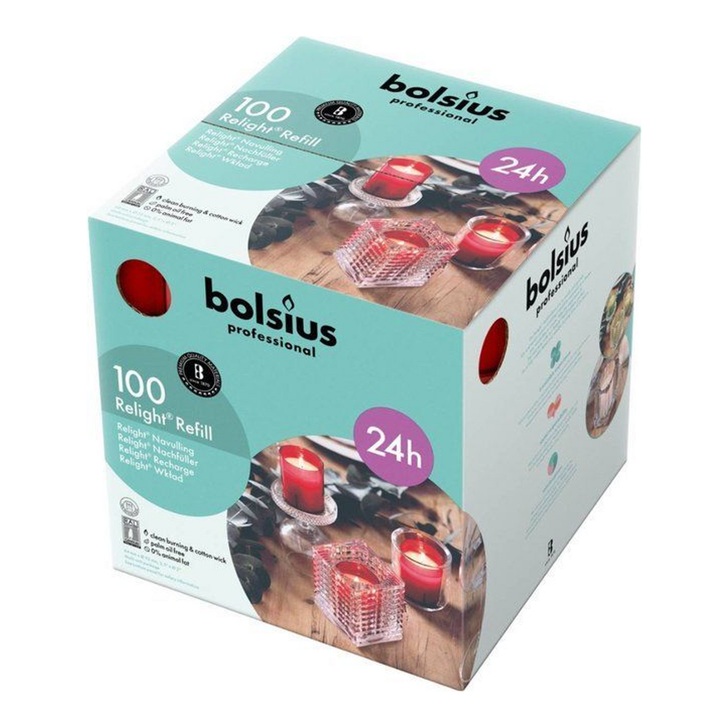 Recharge Bolsius rouge ø52x64 mm 24 heures (100 pièces)