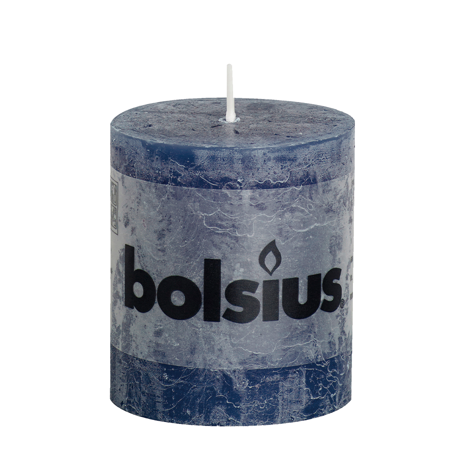 Bougie pilier rustique Bolsius bleu foncé 80 68mm