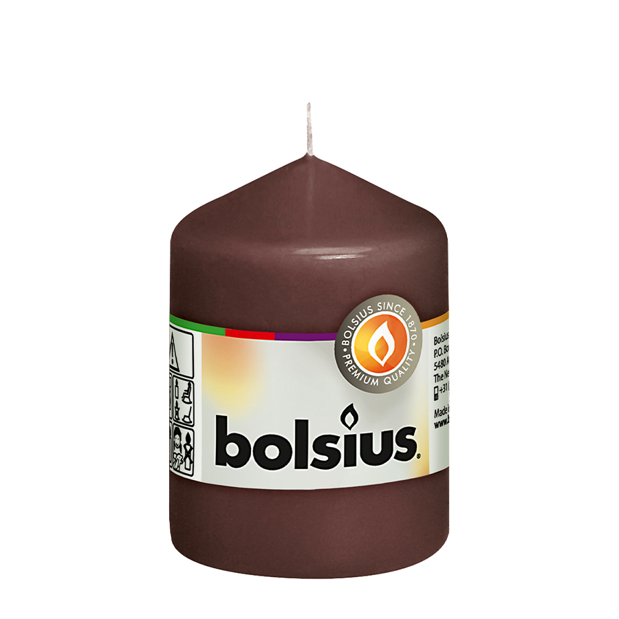 Bougie pilier Bolsius marron châtain 80 58mm