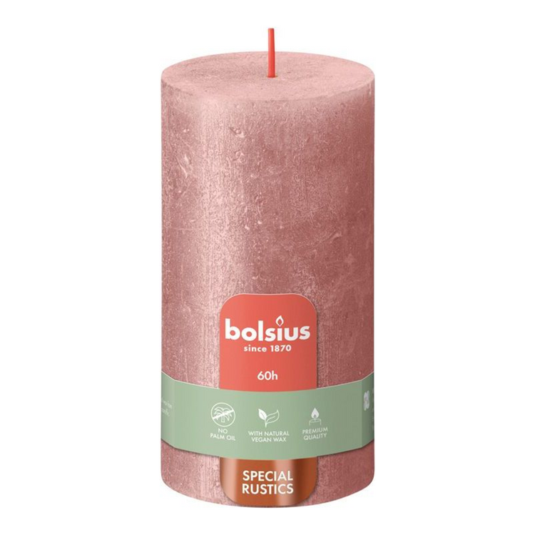 Bougie pilier Bolsius rose chatoyant ø68x130 mm 60 heures (4 pièces)