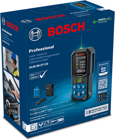 Bosch bleu glm 50-27 cg | télémètre laser professionnel | batterie rechargeable | 50 mètres | vert - 0601072u01