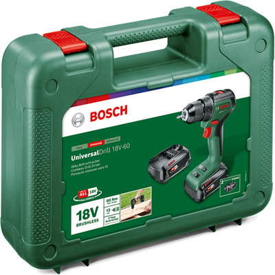 Perceuse universelle Bosch verte 18v-60 | perceuse sans fil avec deux réglages | 2 batteries 2,0 Ah + chargeur 06039d7002