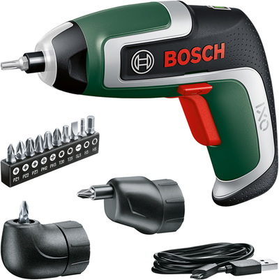 Tournevis sans fil Bosch vert ixo 7 | 3,6 V | 2,0ah | 5,5 nm | y compris 2 adaptateurs + jeu d'embouts 10 pièces | dans une boîte de rangement 06039e0001