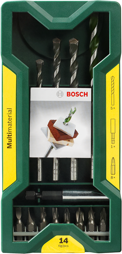 Bosch accessoires jeu de forets multifonctions 14 pièces - pour bois, métal et pierre + jeu d'embouts à vis - 2607017161