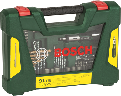 Bosch accessoires jeu de forets et embouts v-line avec tournevis à cliquet et goupille extensible magnétique 91 pièces - 2607017195