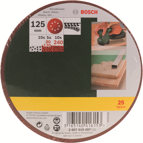 Accessoires Bosch Jeu de papier de verre 25 pièces pour ponceuse excentrique | 2607019497 - 2607019497